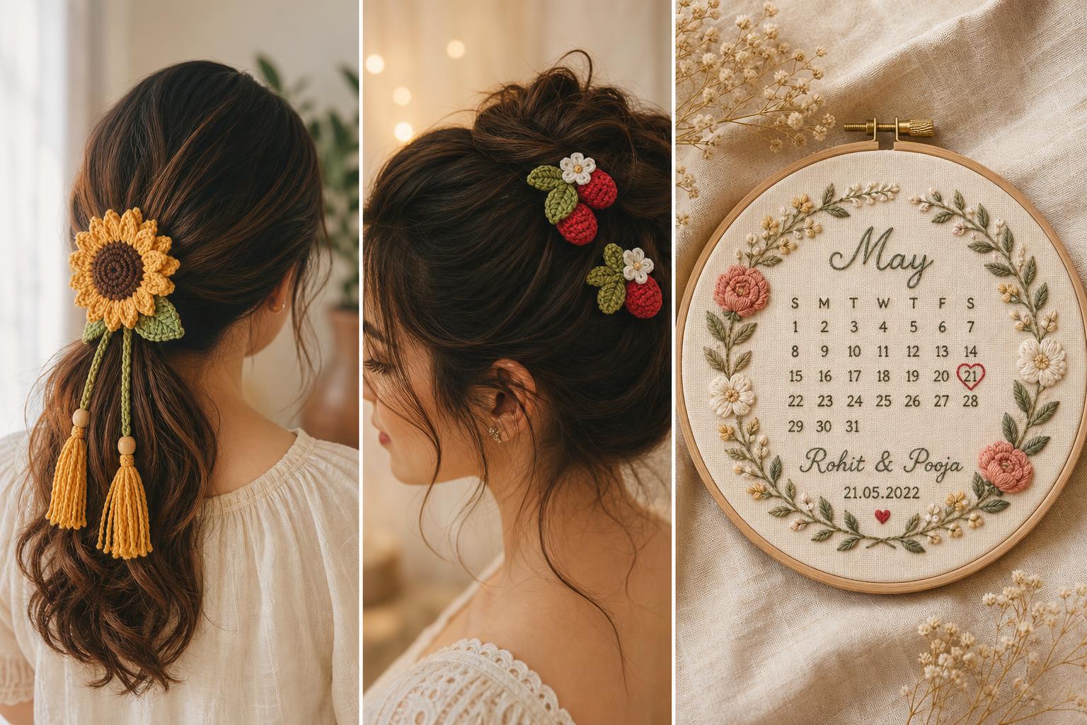 Handmade personalized baby birth announcement embroidery hoop on linen with soft florals
